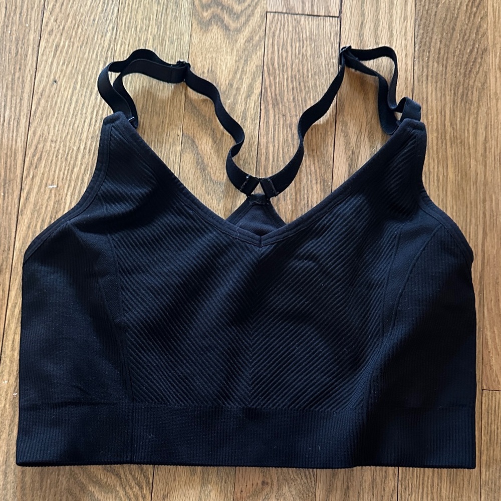 Joyspun Nursing Black Textured Ribbed Sports Bralette with Adjustable Straps